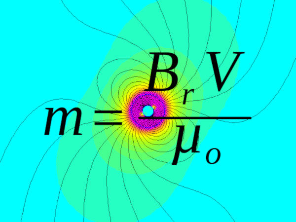 Mathematical formula for magnetic dipole moment and displaying the magnet's field
