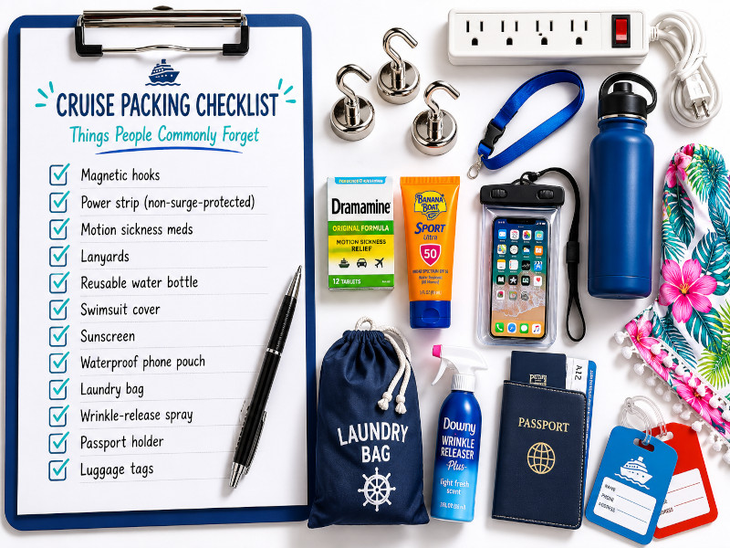 Checklist of top items people forget to take on a cruise