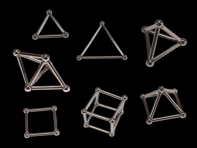 Basic magnetic art sculpture shapes like triangles, pyramids and cubes