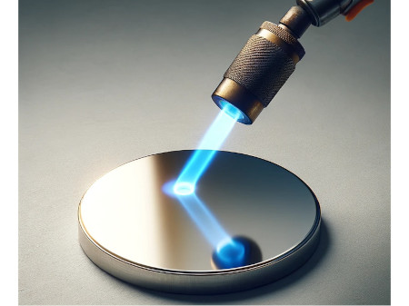 Blowtorch on a neodymium magnet showing their heat resistance with special heat grades