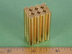 d41g-n52 - 1/4 x 1/16 Inch Neodymium Rare Earth Gold Plated Disc Magnet N52 -2