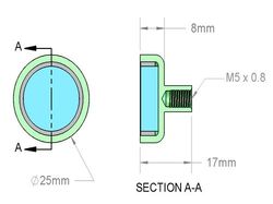 mm-d-25 - 25 x 8 mm Neodymium Rare Earth Female Stud Pot Magnet N38 -2