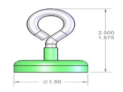 mms-g-x8 - 1 1/2 x 3/8 Inch Neodymium Rare Earth Eye Hook Mounting Magnet N42 -2